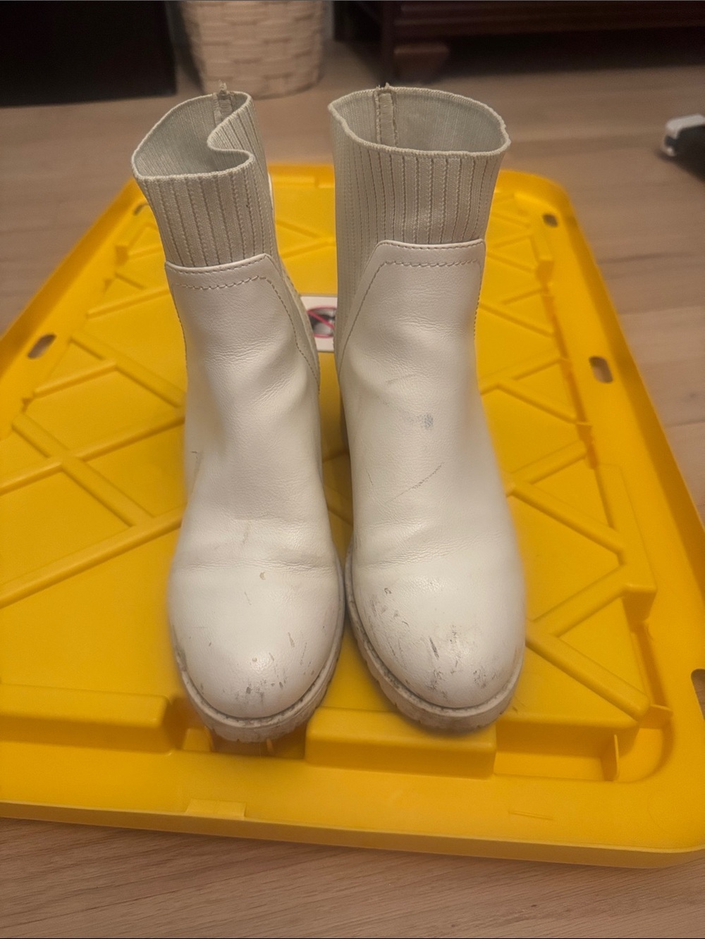 MIA White Rib-Knit Shaft Ankle Booties